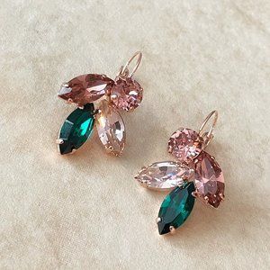 Emerald Green Morganite crystal marquise earrings wedding jewelry
